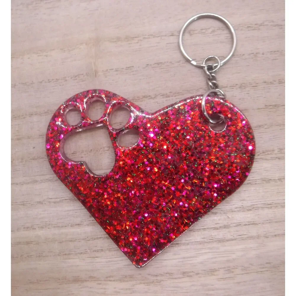 Keychain Heart w/ Paw Print